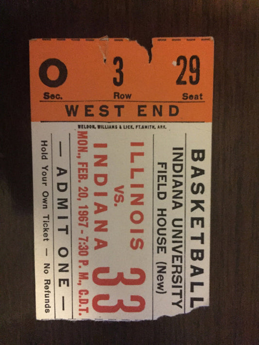 1967 Illinois vs Indiana University Basketball Ticket Stub - Vintage Indy Sports