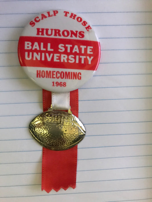 1968 Ball State University Football Homecoming Pinback Button - Vintage Indy Sports