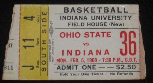 1968 OHIO STATE VS INDIANA BASKETBALL TICKET STUB - Vintage Indy Sports