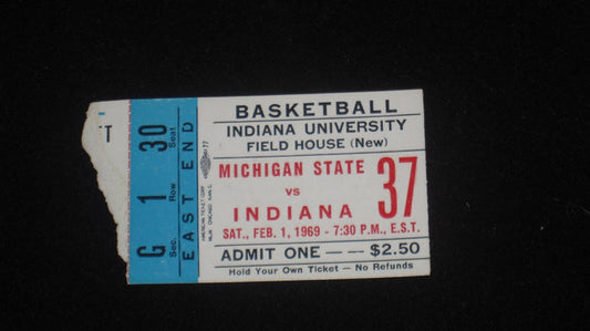 1969 MICHIGAN STATE VS INDIANA BASKETBALL TICKET STUB - Vintage Indy Sports