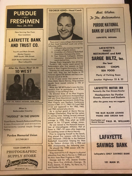1970 Purdue Basketball vs Freshman Basketball Program - Vintage Indy Sports