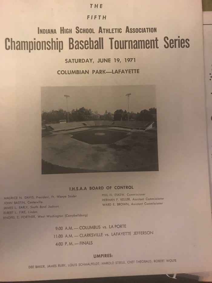 1971 Indiana High School State Baseball Championship Program - Vintage Indy Sports