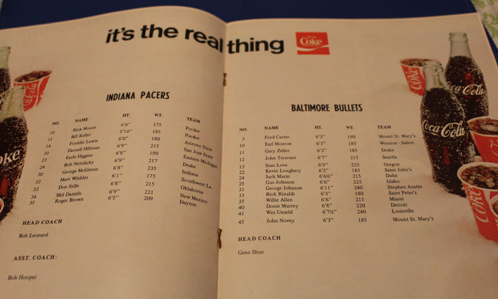 1971 Indiana Pacers vs Baltimore Bullets vs Indiana Pacers ABA vs NBA Program - Vintage Indy Sports