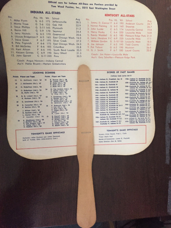 1971 Indiana vs Kentucky High School Basketball All Star Game Fan - Vintage Indy Sports