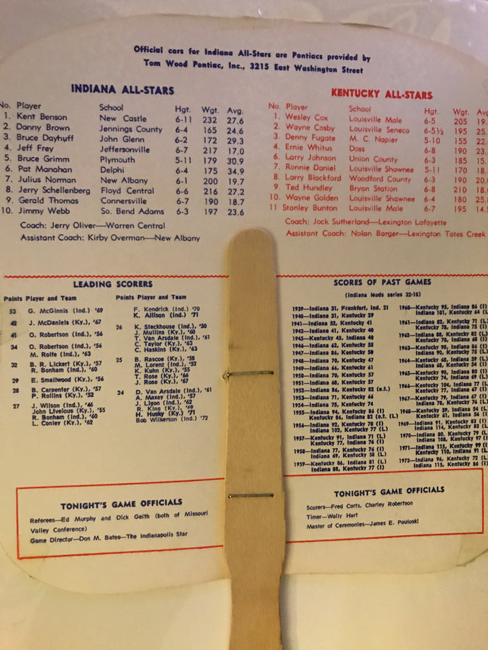 1973 Indiana vs Kentucky High School Basketball All Star Game Fan - Vintage Indy Sports
