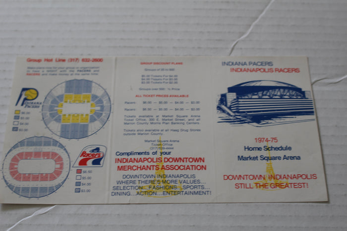 1974-75 Indiana Pacers / Indianapolis Racers Pocket Schedule - Vintage Indy Sports