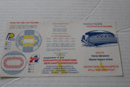 1974-75 Indiana Pacers / Indianapolis Racers Pocket Schedule - Vintage Indy Sports