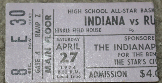 1974 Indiana vs Russia High School All Star Game Ticket Stub - Vintage Indy Sports