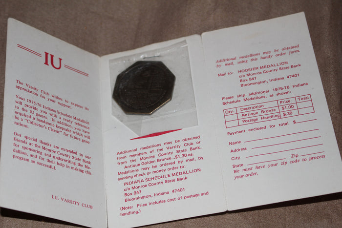1975-76 Indiana University Basketball Schedule Coin