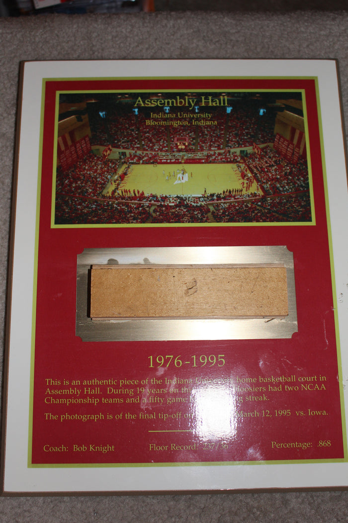1976-95 Indiana University Basketball Assembly Hall Floor Piece Plaque - Vintage Indy Sports