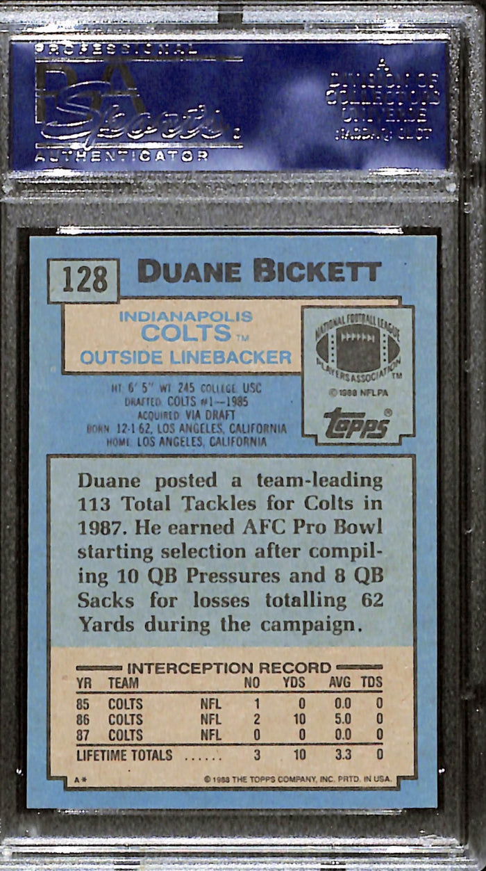 1988 Topps Duane Bickett Football Card #128 PSA 10 Gem Mint