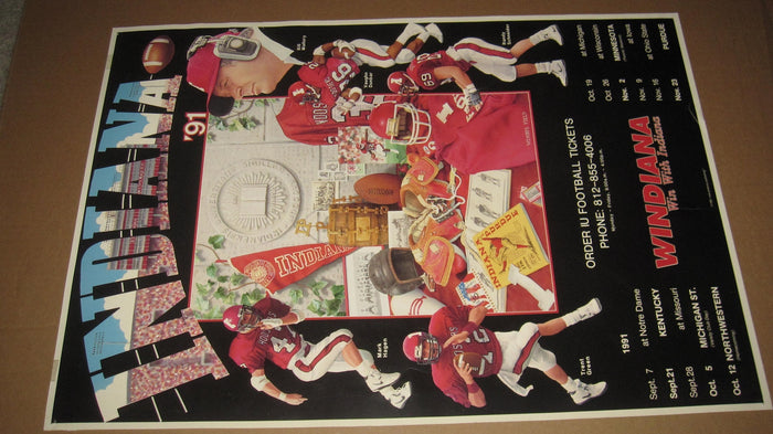 1991 Indiana University Football Schedule Poster 17x24 - Vintage Indy Sports