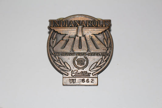 1992 Indy 500 Bronze Pit Badge - Vintage Indy Sports