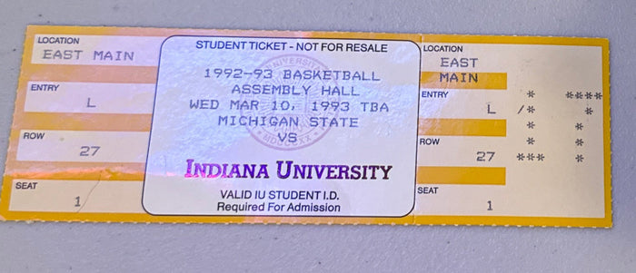 1993 Michigan State vs Indiana Basketball Full Ticket