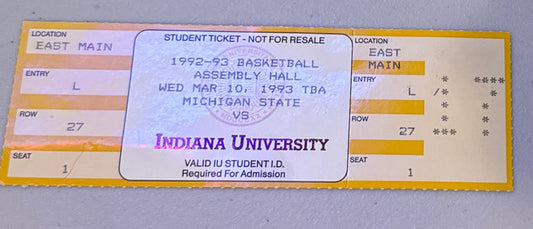 1993 Michigan State vs Indiana Basketball Full Ticket