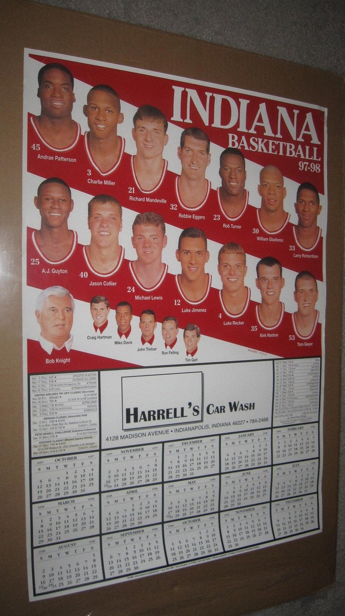 1997-98 Indiana University Basketball Schedule Poster 19x28 - Vintage Indy Sports