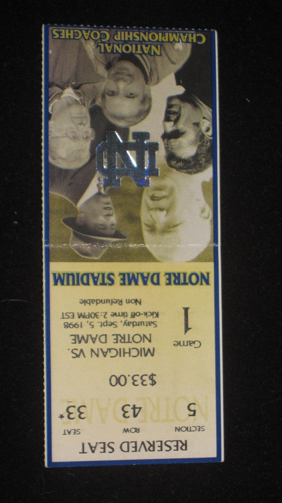 1998 NOTRE DAME VS MICHIGAN TICKET STUB - Vintage Indy Sports