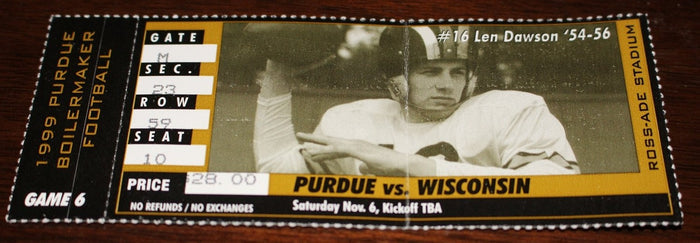 1999 Purdue vs Wisconsin Football Ticket - Vintage Indy Sports