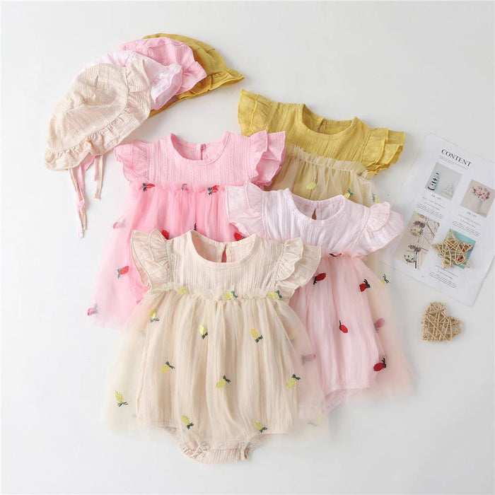 2-15M Kid Fashion Ready Stock Girls Clothes Summer Sleeveless Gauze Dress Romper With Hat 2Pcs Set Catpapa ZX-ZB033