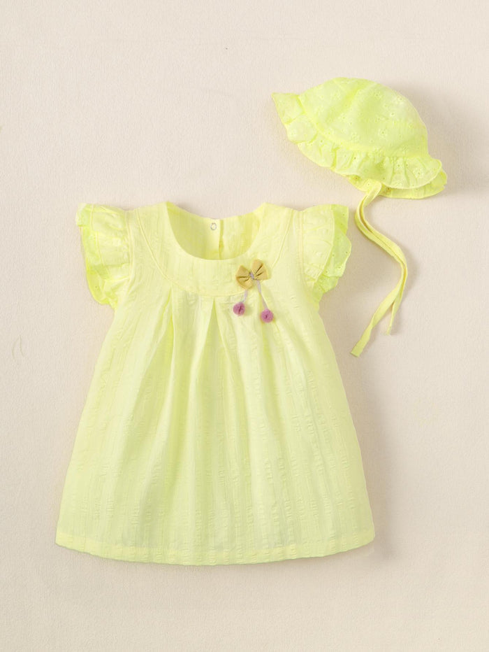2-15M Kid Fashion Ready Stock Girls Outfits Sleeveless Solid Color Summer Dress With Hat 2Pcs Clothes Set Catpapa  ZX-ZB001