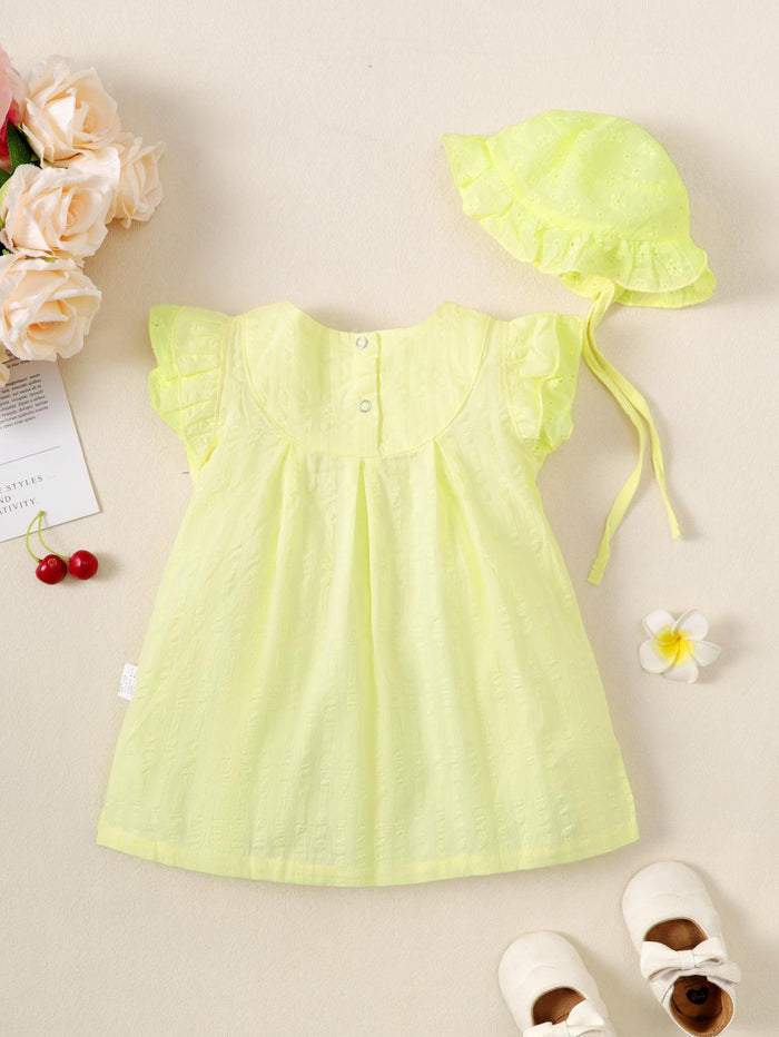 2-15M Kid Fashion Ready Stock Girls Outfits Sleeveless Solid Color Summer Dress With Hat 2Pcs Clothes Set Catpapa  ZX-ZB001