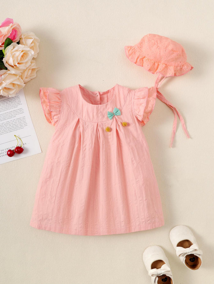 2-15M Kid Fashion Ready Stock Girls Outfits Sleeveless Solid Color Summer Dress With Hat 2Pcs Clothes Set Catpapa  ZX-ZB001