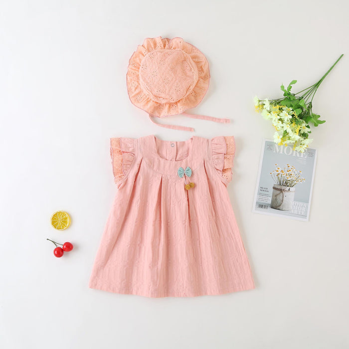 2-15M Kid Fashion Ready Stock Girls Outfits Sleeveless Solid Color Summer Dress With Hat 2Pcs Clothes Set Catpapa  ZX-ZB001