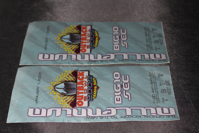 (2) 2000 Outback Bowl Ticket Stubs, Purdue vs Georgia - Vintage Indy Sports