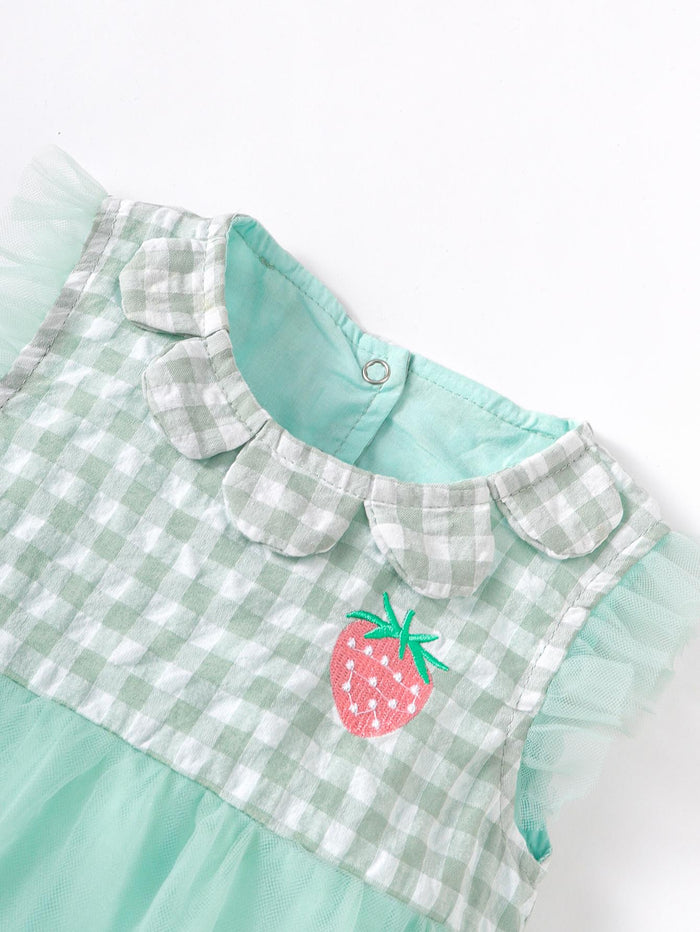 2-9M Kid Fashion Ready Stock Plaid Summer Sleeveless Splice Gauze Romper Dress With Hat 2Pcs Catpapa ZX-ZB032