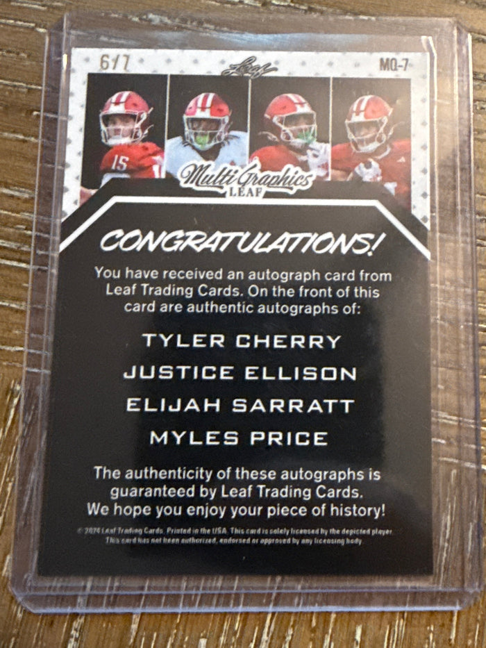 2025 Leaf Multi Graphics Quartet Indiana University Autographed Football Card #MQ7 6/7