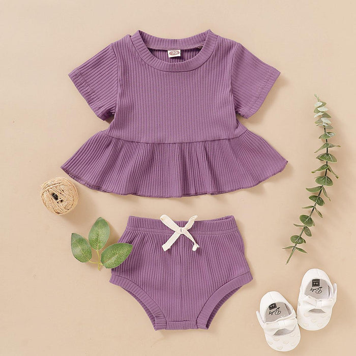 3-18M Baby Girl Clothes Short Sleeve Shirt Cute Shorts Set Cotton Clothes Purple Catpapa YMX1912913-4
