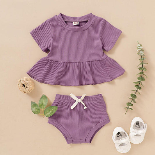 3-18M Baby Girl Clothes Short Sleeve Shirt Cute Shorts Set Cotton Clothes Purple Catpapa YMX1912913-4
