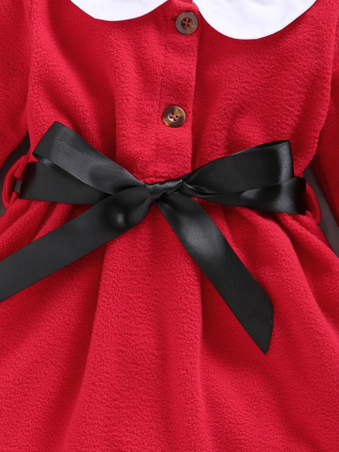 3-24M Kid fashion Girls Clothes Girl Christmas Red Long Sleeve Dress Red Catpapa L2008169