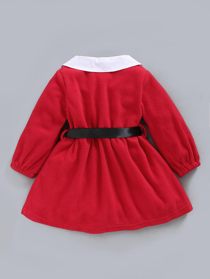 3-24M Kid fashion Girls Clothes Girl Christmas Red Long Sleeve Dress Red Catpapa L2008169