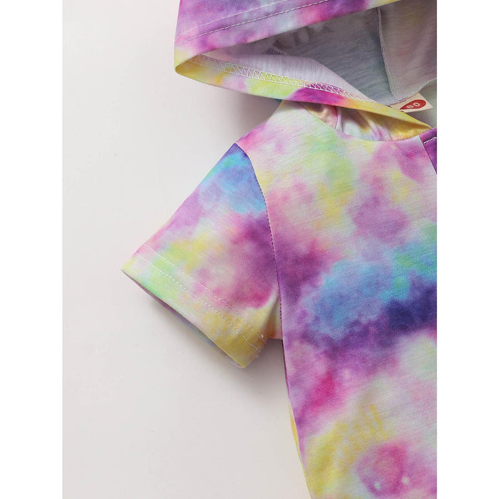 3-24M Kids Fashion Girl Clothes Shorts Outfits Tie-dyed Hooded Short Sleeve Shirt Top Shorts  Set Catpapa 22011261