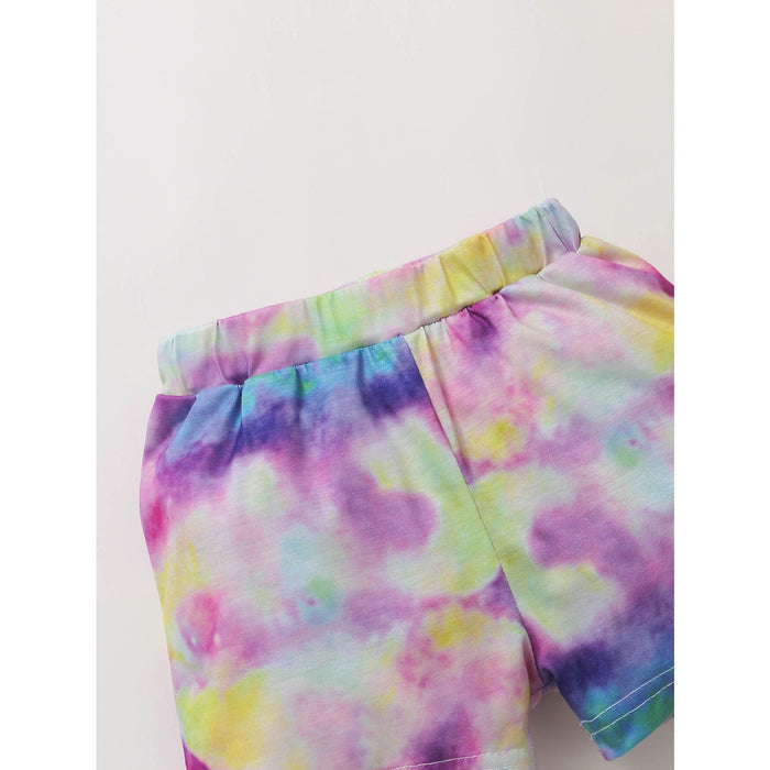 3-24M Kids Fashion Girl Clothes Shorts Outfits Tie-dyed Hooded Short Sleeve Shirt Top Shorts  Set Catpapa 22011261