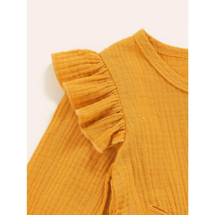 3-24M Newborn Baby Girl Dress Ruffle Long Sleeve Round Neckline Dress Casual Dress Yellow Catpapa WL20071137
