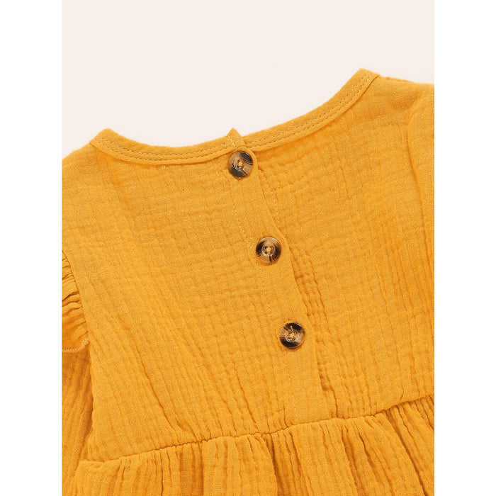 3-24M Newborn Baby Girl Dress Ruffle Long Sleeve Round Neckline Dress Casual Dress Yellow Catpapa WL20071137