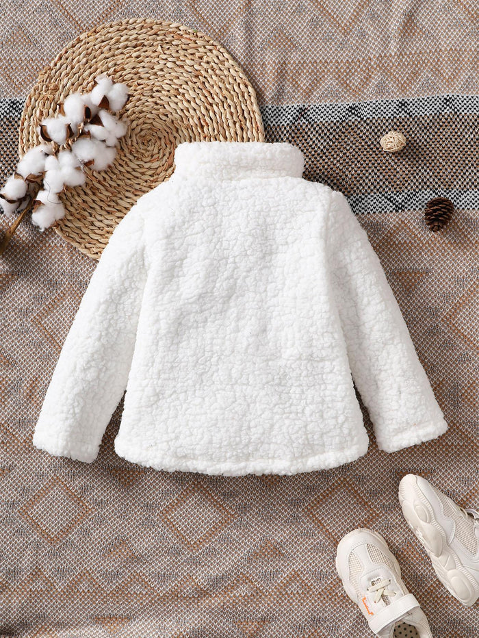 3-7Y Baby Girls Coat Turn-down Collar Winter Long Sleeve Fluffy One Piece Clothes White Catpapa  212206003