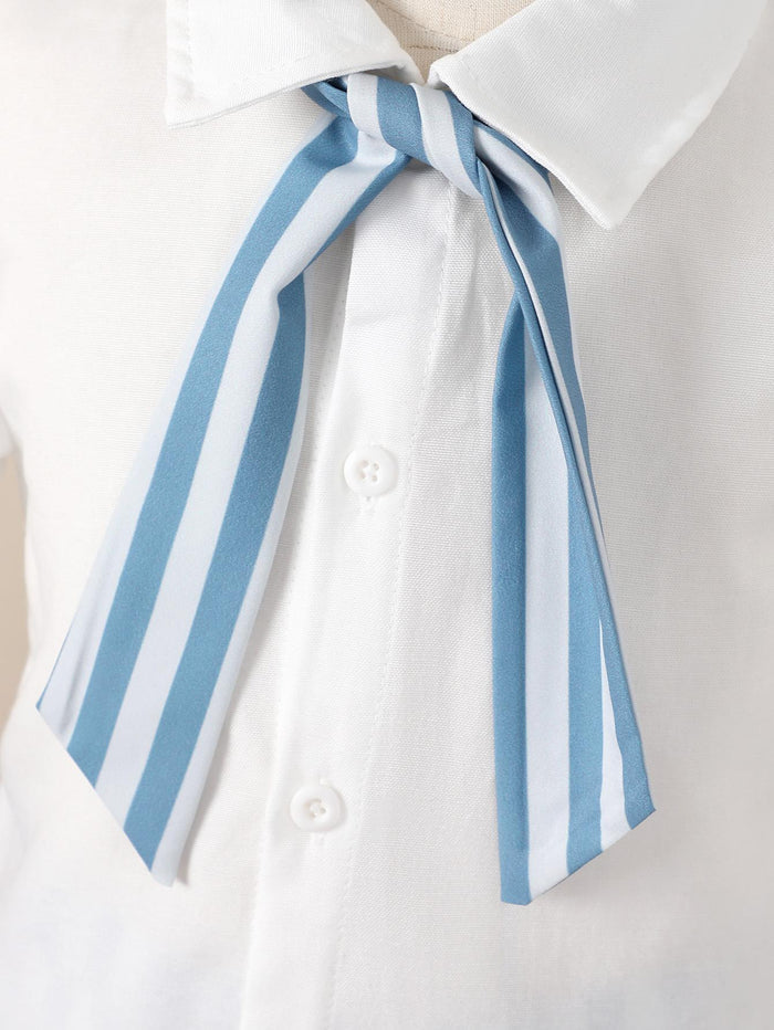 3-7Y Ready Stock Baby Boys Clothes Turn-down Collar Tops Elastic Stripe Shorts 2Pcs Gentle Outfits Blue Catpapa 212211005