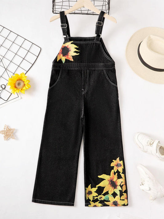 4-9Y kid fashion Girls Pants Jeans Sunflower Straps Suspender Pants Catpapa SL202303102