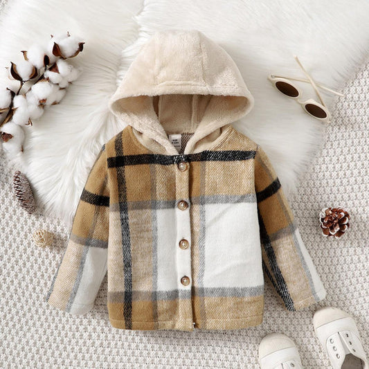 6M-3Y Baby Clothes Baby Boy Coat Long Sleeve Plaid Print Hoodie Kakhi Catpapa 122206458