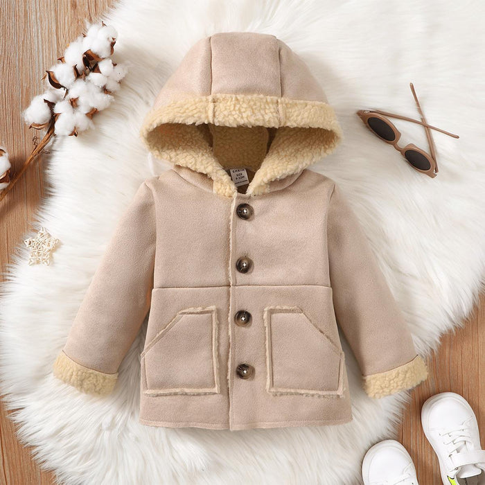 6M-3Y Baby Clothes Baby Coat Long Sleeve Pocket Hoodie One Piece Apricot Catpapa 112208019