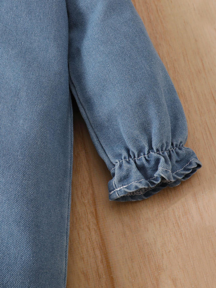 6M-3Y Baby girl blue round neck denim long-sleeved jumpsuit baby girl clothes baby girl denim suit 112207603