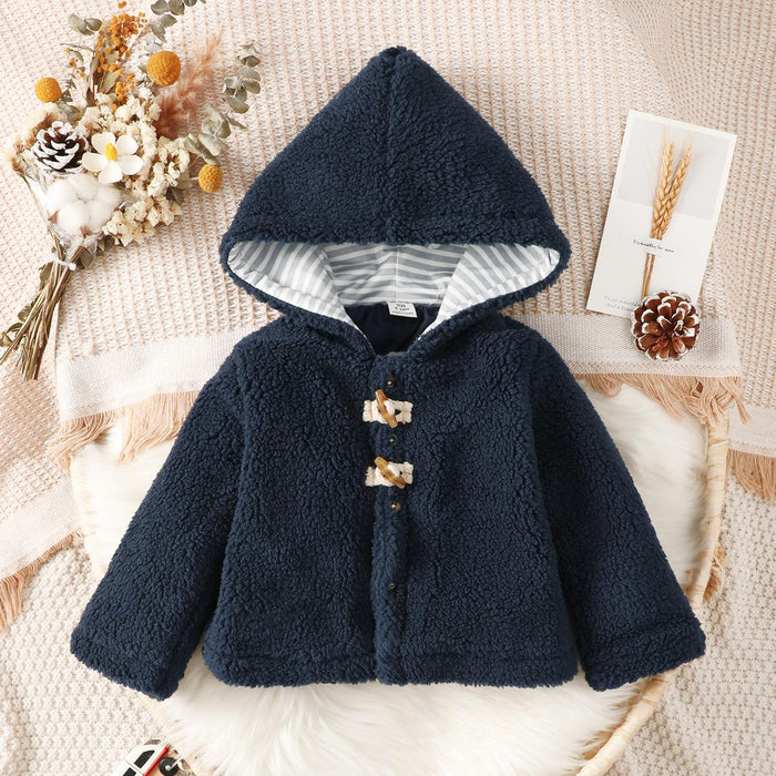 6M-3Y Kid fashion Boys Coat Lng Sleeve Buttons Winter Hoodies Blue Catpapa 212209001