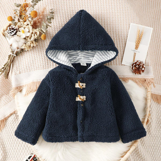 6M-3Y Kid fashion Boys Coat Lng Sleeve Buttons Winter Hoodies Blue Catpapa 212209001
