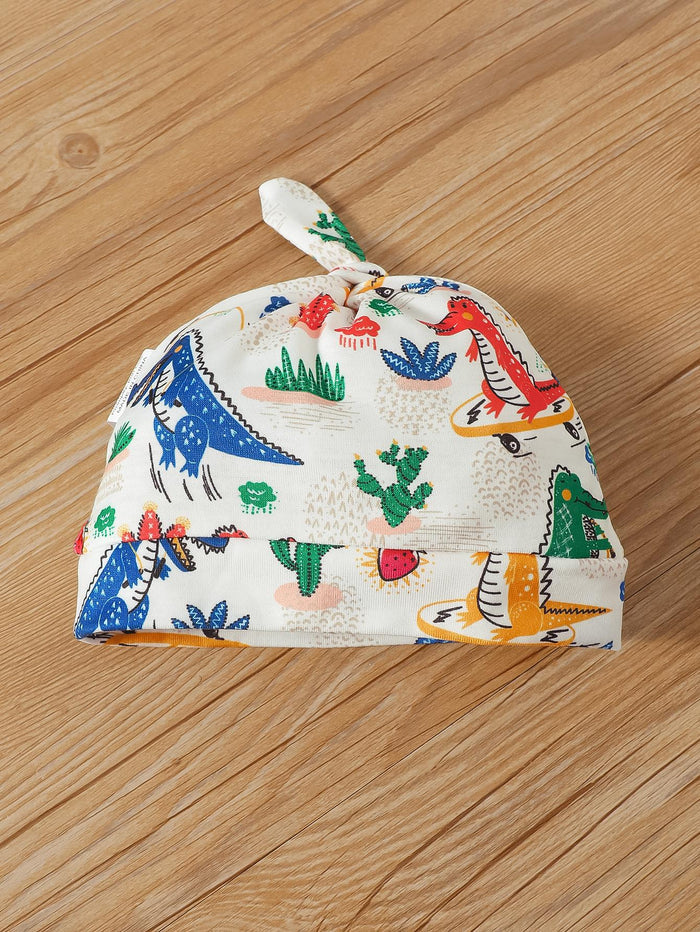 6M-3Y Kid Fashion Ready Stock Baby Boys Clothes OOTD Dinosaur Short Sleeve Elastic Pants Hat 3Pcs Outfits Gray Catpapa 122205754