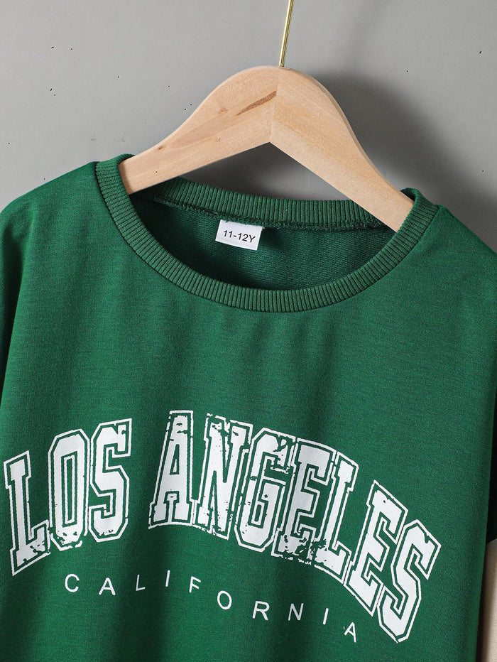 8-12Y Ready Stock Kid Boys Clothes LOS ANGELES Print Spilce Long Sleeve Sweater Catpapa JIT7588952