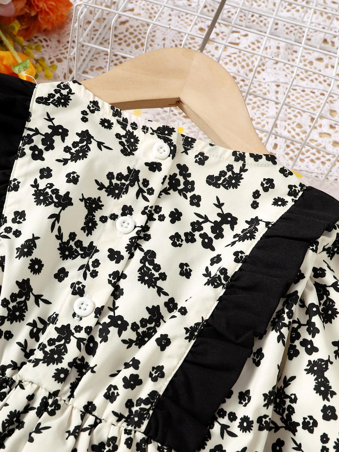 9M-6Y Ready Stock Baby Girls Dress Floral Pattern Long Sleeve Dress One Piece Sun Dress White Catpapa 623060005