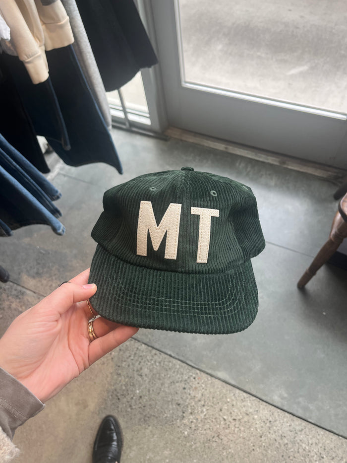 Letterman Corduroy 'MT' Hat in Forest Green